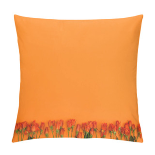 Personality  Beautiful Blooming Roses With Green Leaves On Orange Background Pillow Covers