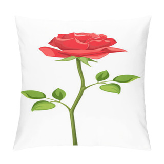 Personality  Red Rose With Stem Isolated On White. Vector Illustration. Pillow Covers