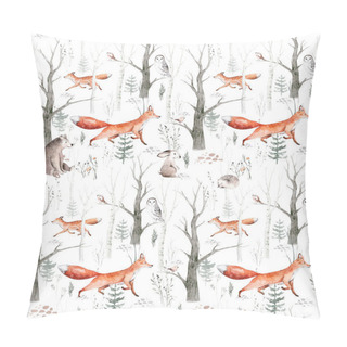 Personality  Watercolor Woodland Animals Seamless Pattern. Fabric Wallpaper Background With Owl, Hedgehog, Fox And Butterfly, Bunny Rabbit Set Of Forest Squirrel And Chipmunk, Bear And Bird Baby Animal, Scandinavian Nursery Pillow Covers