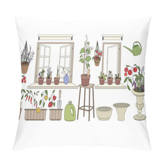 Personality  Flower Pots With Herbs And Vegetables. Plants Growing On Window Sills And Balcony Pillow Covers