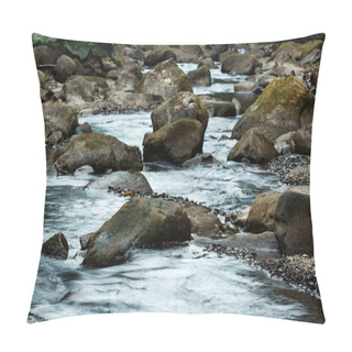 Personality  Wet Stones With Green Mold Near Flowing Brook  Pillow Covers