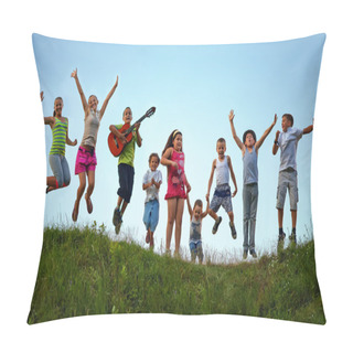 Personality  Happy Kids Jumping On Summer Field Pillow Covers
