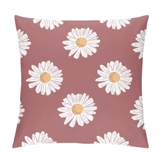 Personality  Repeat Daisy Flower Pattern With Red Background. Seamless Floral Pattern. Stylish Repeating Texture.  Pillow Covers