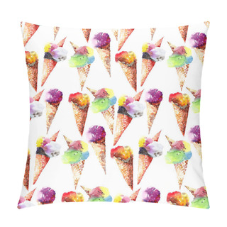 Personality  Bright Beautiful Tender Wonderful Delicious Tasty Chocolate Yummy Summer Fresh Dessert Ice Cream In A Waffle Horn Pattern Watercolor Hand Sketch Pillow Covers