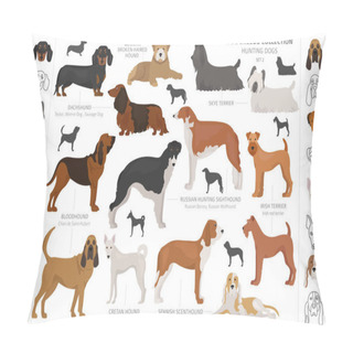 Personality  Hunting Dogs Collection Isolated On White Clipart. Flat Style. D Pillow Covers