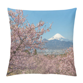 Personality  Sakura Trees And Mountain Fuji At Oshino Hakkai In Spring Season Pillow Covers