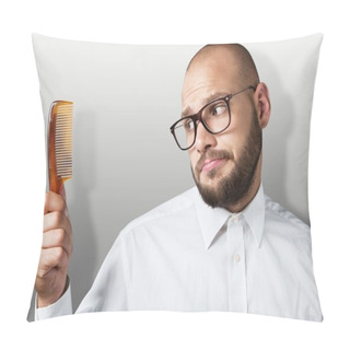 Personality  Bald  Man Hand Holding Comb  Pillow Covers
