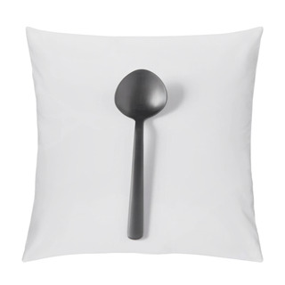Personality  Elevated View Of Black Spoon On White Background, Minimalistic Concept Pillow Covers