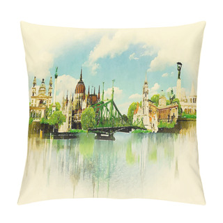 Personality  Watercolor Illustration BUDAPEST View Pillow Covers