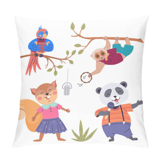 Personality  Animal Music Vector Illustration. The Enchanted Event In Zoo Is Harmonious Celebration Happiness Join Orchestra Creatures As They Create Festive Atmosphere In Zoo Pillow Covers