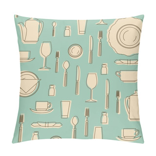 Personality  Seamless Pattern With Kitchen Equipments. Set Of Hand Drawn Cookware. Silhouettes Of Kitchen Utensils. Pillow Covers