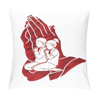 Personality  Prayer, Christian Praying Together , Cartoon Graphic Vector Pillow Covers