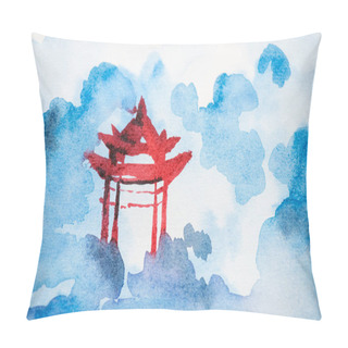 Personality  Japanese Painting With Temple And Blue Clouds Pillow Covers
