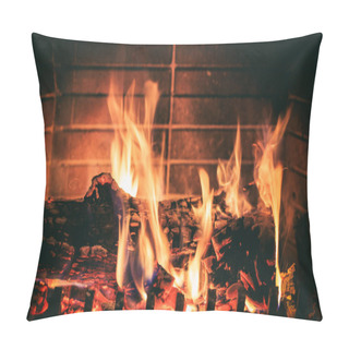 Personality  Logs Burning In A Fireplace Pillow Covers