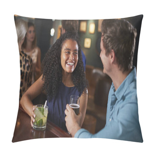 Personality  Couple On Date Sitting At Bar Counter And Talking Pillow Covers