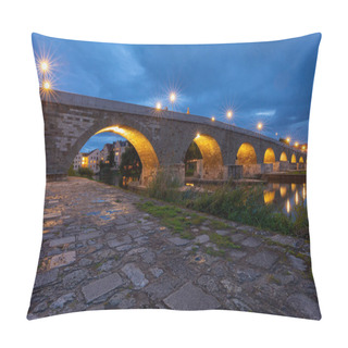 Personality  Old Medieval Stone Bridge Over The Danube River At Sunrise. Regensburg. Germany. Bavaria. Pillow Covers