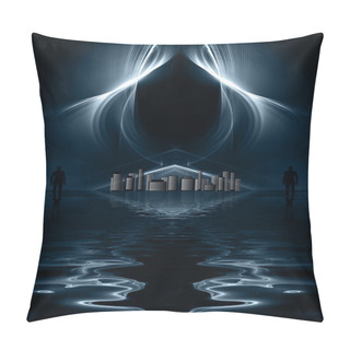 Personality  Aliens Looking At Futuristic Metropolis Pillow Covers