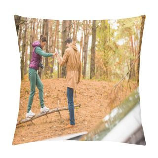 Personality  Couple Walking In Autumn Forest Pillow Covers