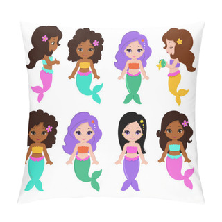 Personality  Collection Of A Cute Little Mermaids. Vector Illustration. Pillow Covers