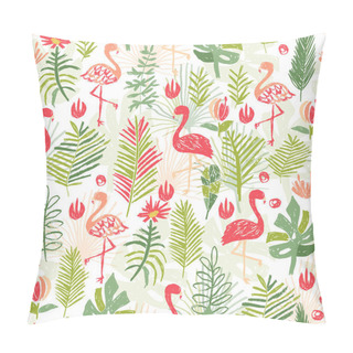 Personality  Tropical Flower And Flamingo Seamless Pattern Pillow Covers