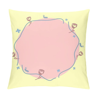 Personality  Circular Frame With Garden Elements Around Such As: Worms, Butterflies And Flowers Pillow Covers