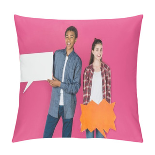 Personality  Teens With Blank Speech Bubbles Pillow Covers