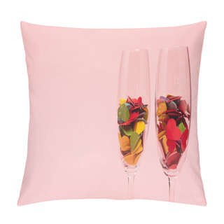 Personality  Colorful Hearts In Champagne Glasses Isolated On Pink Pillow Covers