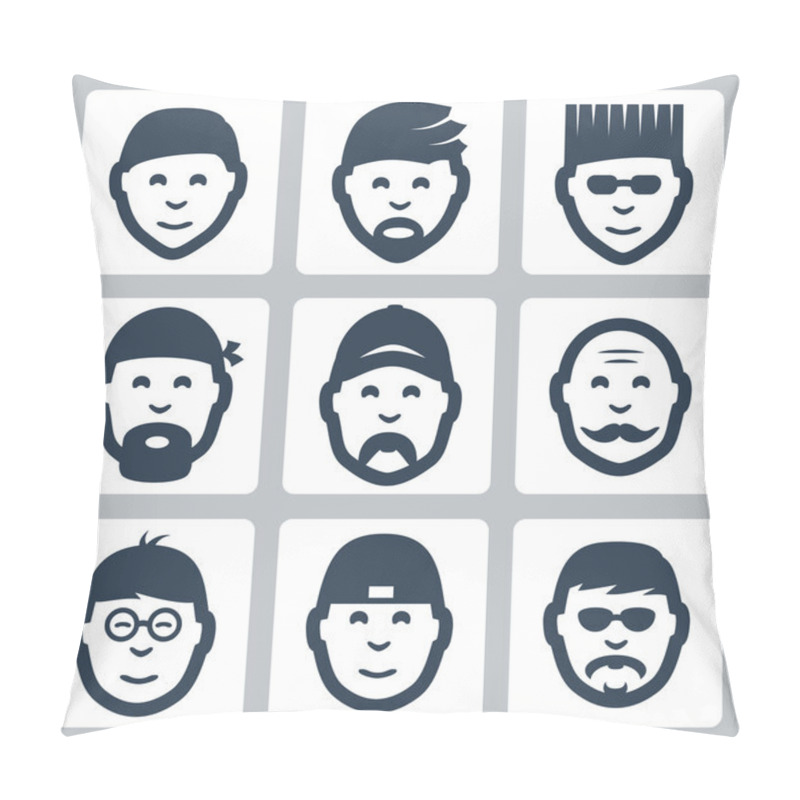 Personality  Vector isolated male faces icons set pillow covers