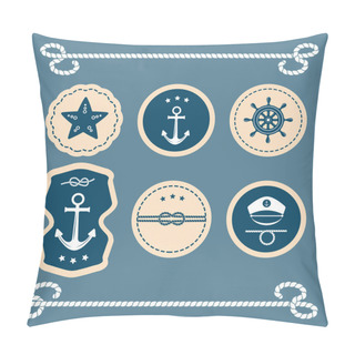 Personality  Nautical And Sea Icons, Badges And Labels. Pillow Covers