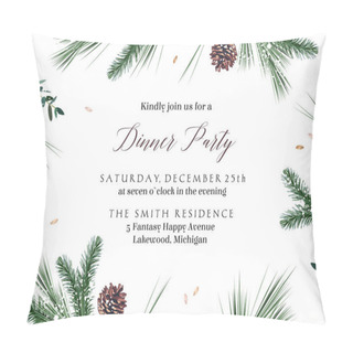 Personality  Emerald Christmas Greenery, Spruce, Fir, Pine Cones Seasonal Vector Design Frame Pillow Covers