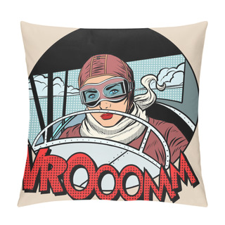 Personality  Retro Aviator Woman On The Plane Pillow Covers