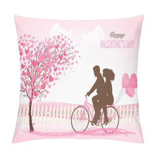 Personality  Valentine's Day Background With A Heart Shaped Trees And A Bicyc Pillow Covers