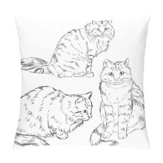 Personality  Vector Set Of Sketch Cats Pillow Covers