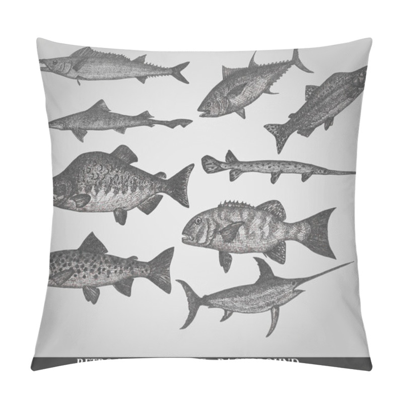 Personality  Set of sea fishes. Retro style vector illustration pillow covers