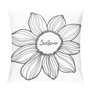 Personality  Beautiful Black And White Vector Sunflower Isolated On White Background. Hand-drawn Contour Lines And Strokes. Pillow Covers