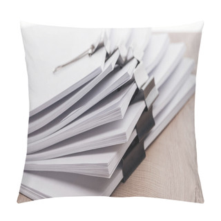 Personality  Close Up View Of Stacks Of Blank Paper With Metal Binder Clips  Pillow Covers