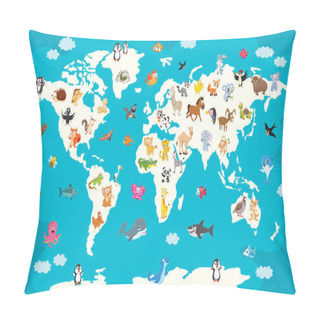 Personality  World Map With Cartoon Animals Pillow Covers