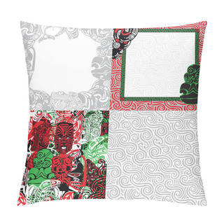 Personality  Two Seamless Patterns And Two Square Frames Decorated In Polynesian Style. Pillow Covers