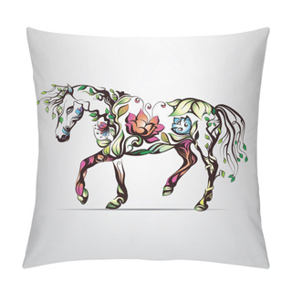 Personality  Horse Silhouette Of Floral Ornament Pillow Covers