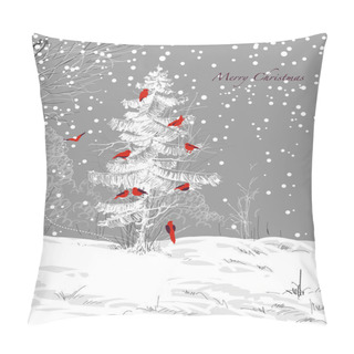 Personality  Birds Christmas Tree, Winter Scene Pillow Covers