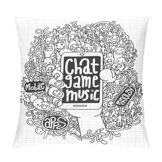 Personality  Hand Drawn Hand Holding Smartphone,Doodle Style Pillow Covers