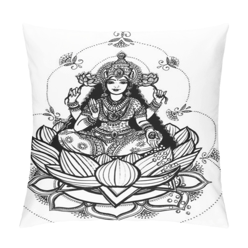 Personality  Goddess Lakshmi, Drawing With Ink Of The Goddess Lakshmi On A Lotus Flower, India, Diwali Holiday Pillow Covers
