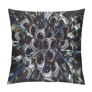 Personality  Vintage Camera Lenses Assembled In A Kaleidoscopic Pattern, Capturing The Artistry Of Photography And The Allure Of Optical Illusions. Pillow Covers