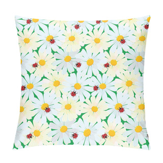Personality  Seamless Pattern With Chamomile Flowers And Ladybirds, Summer Ba Pillow Covers