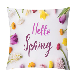 Personality  Easter And Spring Flat Lay On A White Wooden Background. Pillow Covers