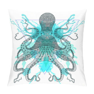 Personality  Zentangle Stylized Octopuss  In Triangle Frame With Watercolor I Pillow Covers