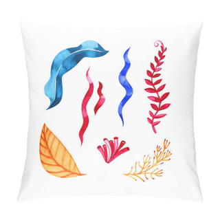 Personality  Watercolor Set Of Underwater Elements: Algae Seaweed, Corals, Beautiful Marine Drawings, Underwater Plants. Pillow Covers