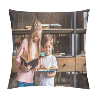 Personality  Smiling Siblings With Books Pillow Covers