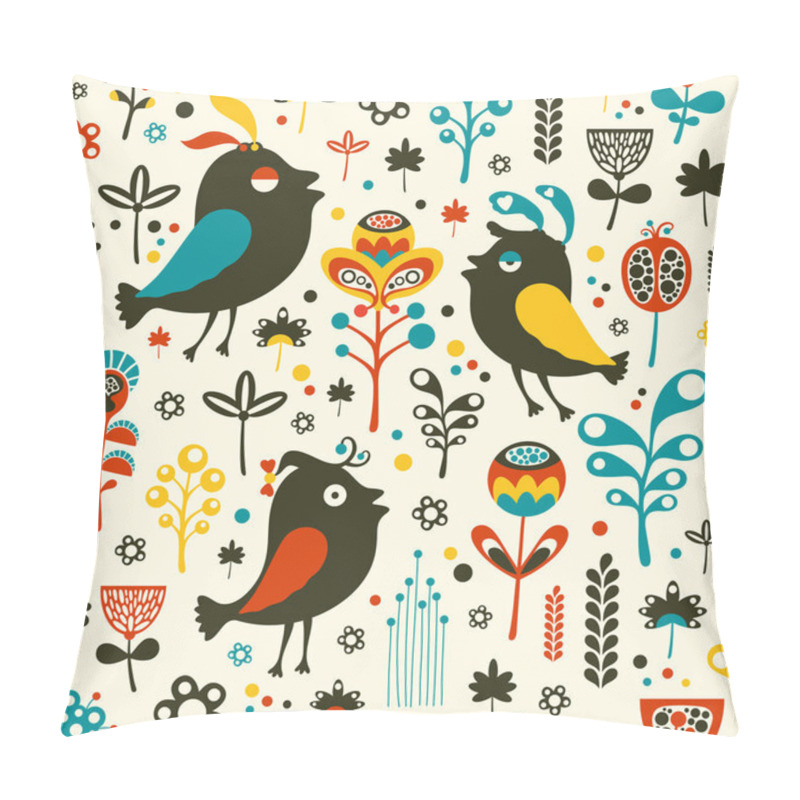Personality  Colorful Seamless Pattern With Birds And Flowers. Pillow Covers