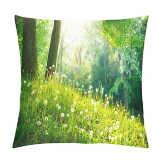 Personality  Spring Nature. Beautiful Landscape. Green Grass And Trees Pillow Covers